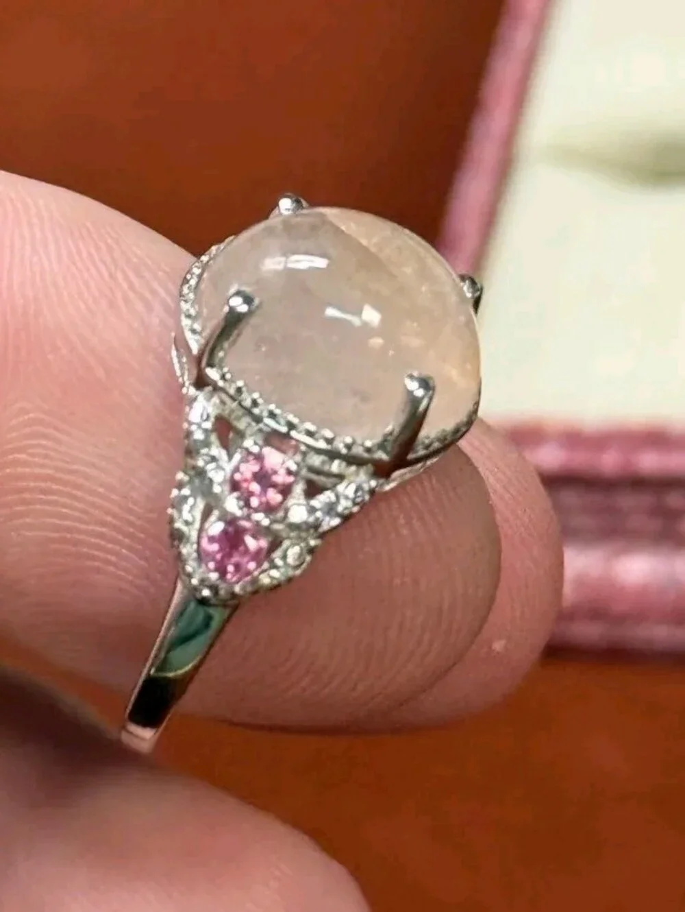 Sterling Silver 5.25 CT Marropino Morganite, Pink Tourmaline Diamond Accent Ring
